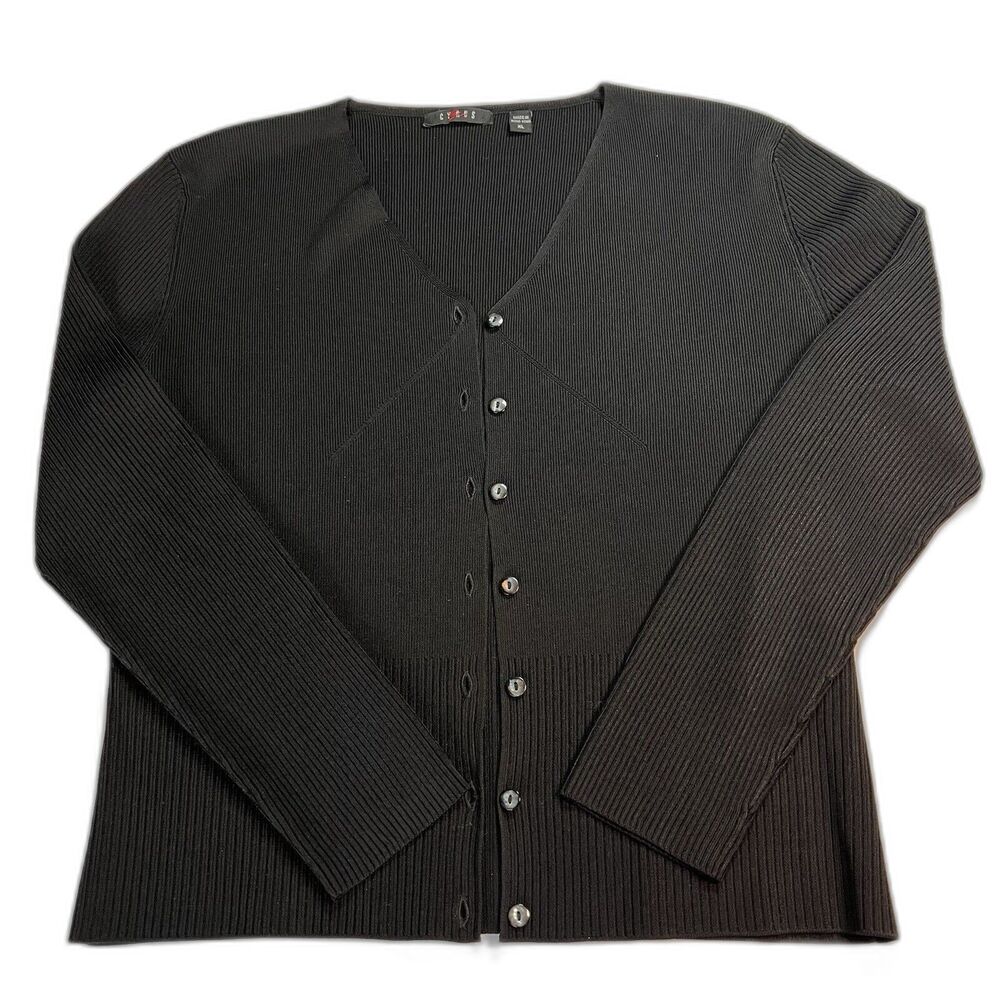 CYRUS Women’s Black‎ Long Sleeve Cardigan Hong Kong Sweater XL